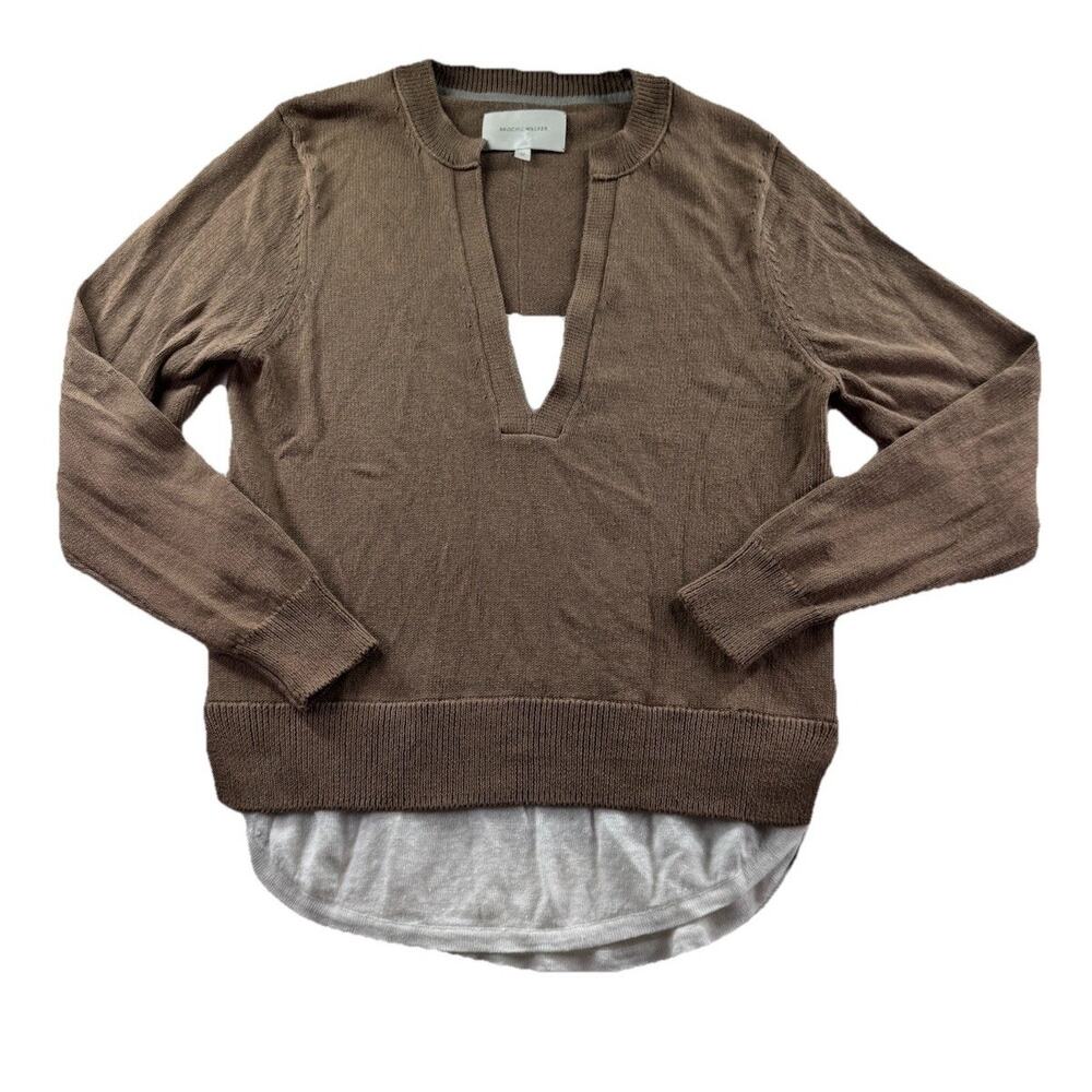 Brochu Walker Roan Layered Henley Top Womens M Cotton Linen Pullover Sweater